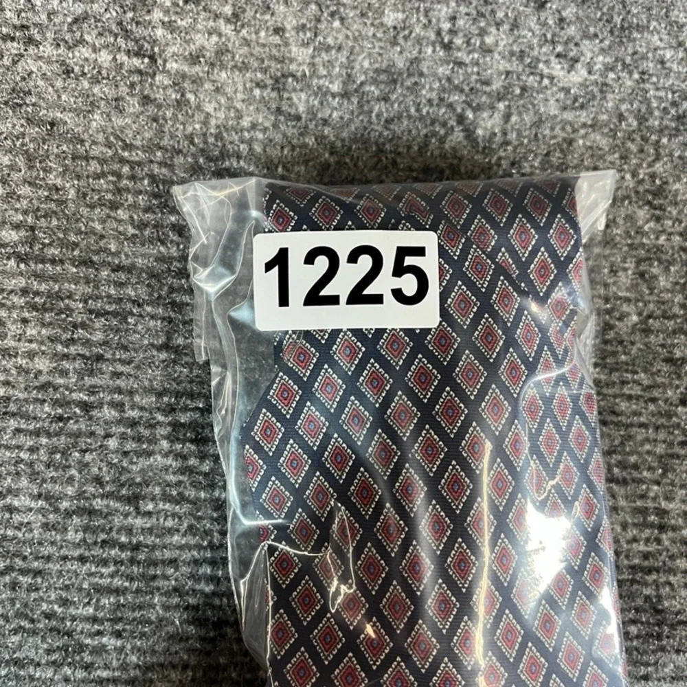 Graham & Lockwood London Mens Silk Tie Navy Blue Red Geometric Diamond Pattern